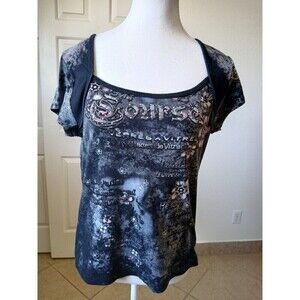 Vintage 7 Wonders‎ Womens PM Black Rose Short Sleeve T-shirt Y2K 90's